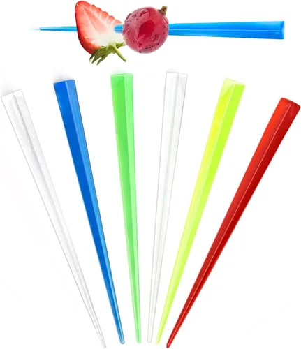 Vista 8 de 100 palillos de dientes de espada de plástico de 3.3 pulgadas para aperitivos, tenedor de frutas palillos de cóctel desechables, palillos de cóctel
