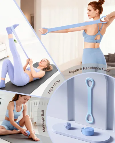 Vista 8 de Kit de Pilates para mujeres para entrenamiento en casa, equipo de Pilates juego de anillo y pelota con 3 bandas de resistencia de tela, pelota