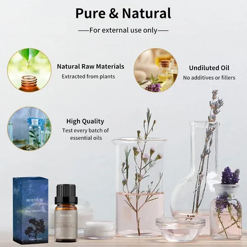 Vista 7 de BURIBURI Aceite esencial de coco, aceite perfumado de grado prémium de 0.3 fl oz (0.3 fl oz), aceite portador de aceite de fragancia de coco