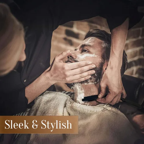 Vista 11 de Facón - Maquinilla de afeitar recta para hombre, kit profesional de afeitar de borde recto con 100 cuchillas, afeitadora barbero japonesa de acero