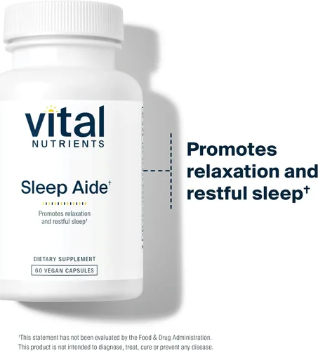 Vista 6 de Vital Nutrients Ayuda para dormir Promueve el sueño reparador Raíz de valeriana, L-teanina, bálsamo de limón y melatonina Suplemento vegano