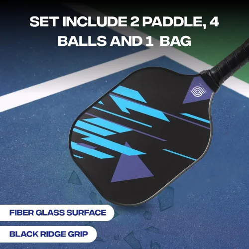 Vista 3 de Sevko - Juego de 2 palas de pickleball con superficie de fibra de vidrio, 4 bolas de pickleball y bolsa de transporte, paleta de pickleball