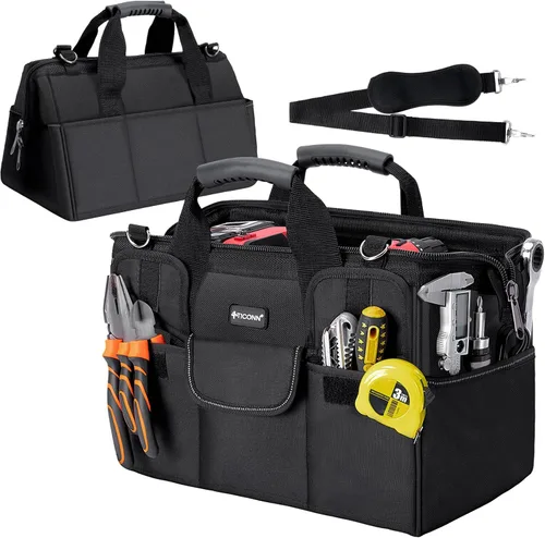 Vista 24 de TICONN Bolsa de herramientas resistente con múltiples bolsillos, organizador de caja de herramientas portátil, bolsa de almacenamiento, con correa