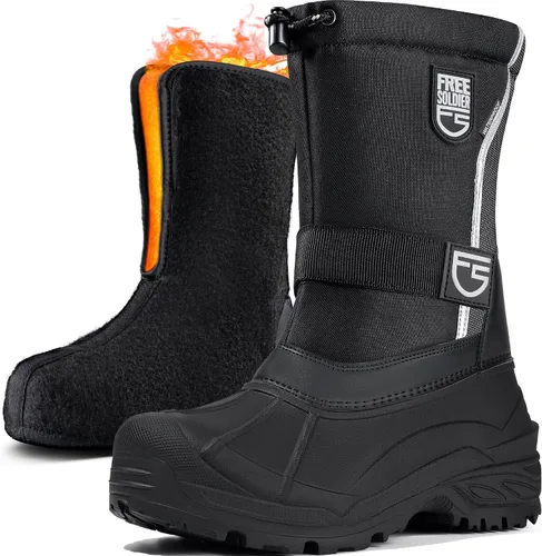 Vista 14 de FREE SOLDIER Botas de nieve impermeables para hombre con forro extraíble Negro