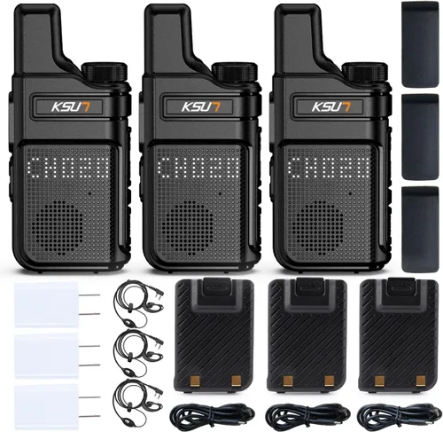 Vista 9 de KSUN Walkie Talkies con auricular y micrófono 22 canales resistente a las caídas, mini pantalla de largo alcance VOX 4000mAh batería recargable