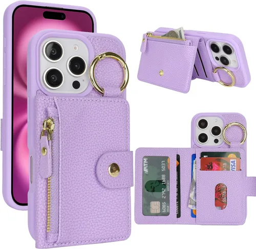 Vista 72 de Funda para iPhone 14 Plus con tarjetero, color negro Funda con cremallera y ranura para mujer y hombre