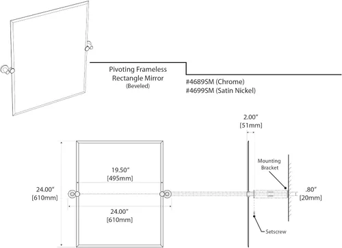 Vista 6 de Gatco 4689SM - Espejo rectangular sin marco de 24 pulgadas, cromado/montado en la pared, biselado sin marco, espejo de tocador de baño con soportes