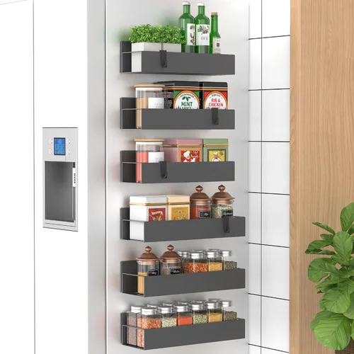Vista 35 de HuggieGems Paquete de 6 organizadores magnéticos de almacenamiento de especias para refrigerador y horno, organizadores negros para nevera