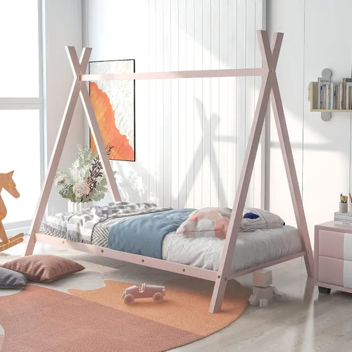 Vista 14 de SOFTSEA Cama de casa con marco de cama de piso doble con estructura triangular Blanco