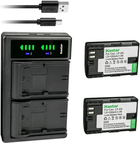 Vista 5 de Kastar LP-E6 LTD2 Cargador de batería USB de repuesto para Canon LP-E6, LP-E6N, LP-E6N Pro, batería LP-E6NH, Canon LC-E6, LC-E6E cargador, Canon EOS