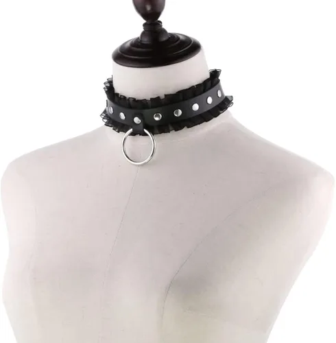 Vista 3 de Punk Harajuku - Anillo de encaje para el cuello con diseño de temperamento anillo sexy collar de remache collar de piel sintética gargantilla