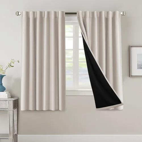 Vista 56 de H.VERSAILTEX Cortinas 100% opacas para dormitorio con forro negro, cortinas de oscurecimiento de habitación completa, con aislamiento térmico