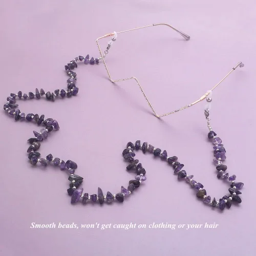Vista 6 de Correa de cadena para gafas, cadena de gafas de sol, cadena de moda con cuentas para máscara de máscara para mujer Púrpura