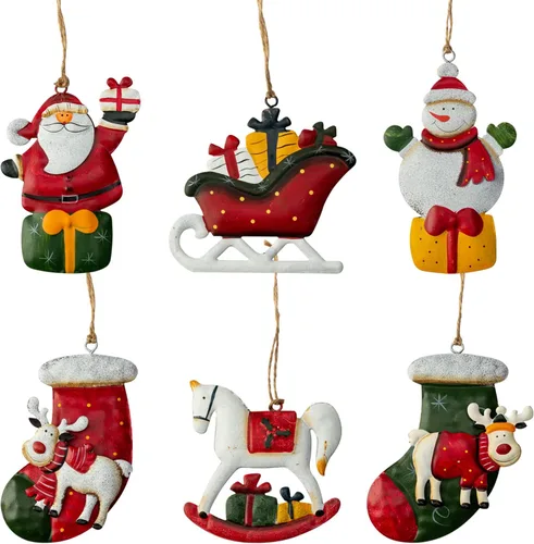 Vista 2 de Crafjie Adornos de árbol de Navidad de ángel pintado en metal, doble cara, juego de 4 para decoración de árbol de Navidad, adornos colgantes