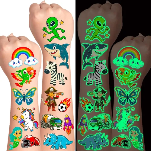 Vista 9 de Tatuajes temporales para niños, 300 unidades, bolsas de regalo para niños, suministros de fiesta de cumpleaños para niñas y niños, tatuajes