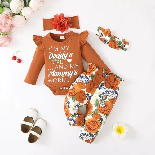 Vista 102 de SUNNY PIGGY Ropa para bebé recién nacida, con volantes, mameluco de algodón floral, conjunto de pantalones de algodón para niñas