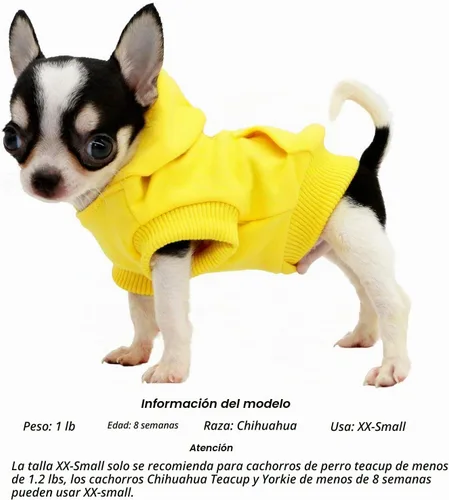Vista 2 de LOPHIPETS Sudaderas con capucha de algodón para perros pequeños, chihuahua, ropa para cachorros, abrigo para clima frío, color amarillo, XXS