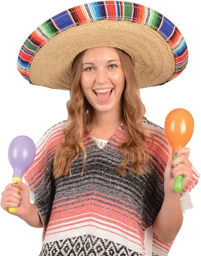 Vista 3 de GiftExpress Sombrero mexicano para adultos con ribete de serape, 21 pulgadas de ancho auténtico sombrero para Cinco de Mayo, sombrero de paja