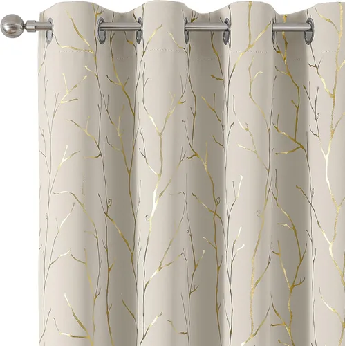 Vista 52 de BUHUA Cortinas pequeñas para ventana de 36 pulgadas de largo, 2 paneles, cortinas opacas con elegantes ramas de árbol plateadas, cortinas de bloqueo