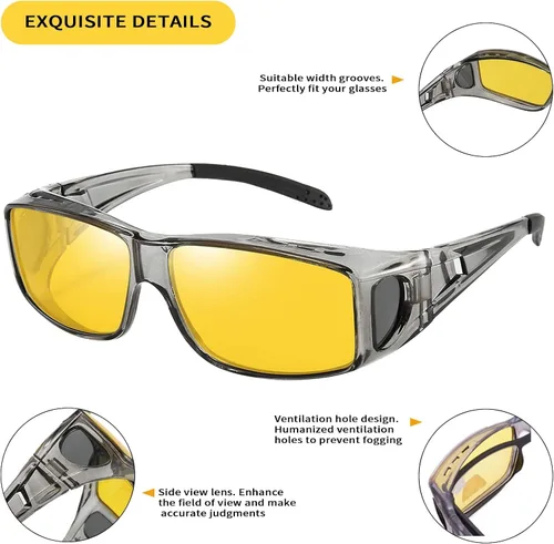 Vista 3 de Gafas de conducción de visión nocturna para conducir polarizadas HD se adapta a gafas graduadas gafas rectangulares