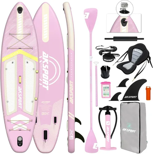 Vista 13 de AKSPORT Tabla de Paddle Inflable de Pie, Tabla SUP con Todos los Accesorios, Diseño Amplio y Estable, Cubierta Antideslizante, Tablas de Paddle