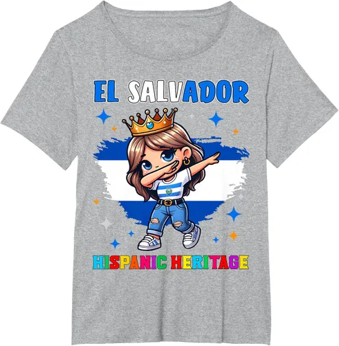 Vista 54 de Camiseta infantil El Salvador Dabbing Girl Hispanic Heritage Celebration, Negro