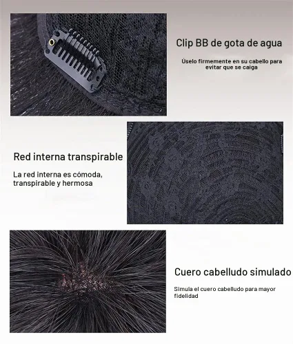 Vista 5 de Pelo corto para hombre, cabello humano real, clip en piezas de cabello para cubrir la pérdida de cabello blanco, tupé de 6.3x7.1 in, hecho a mano