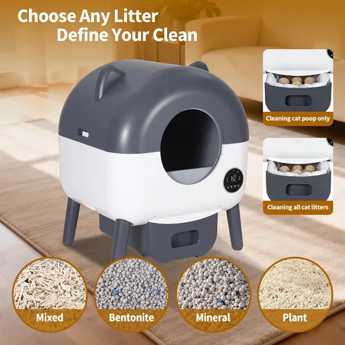 Vista 6 de Caja de arena autolimpiante para gatos con gran capacidad y limpieza automática, caja de arena automática con control de aplicación, triple