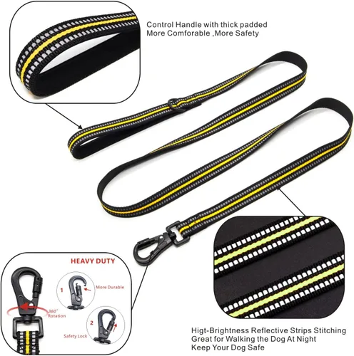 Vista 2 de Arnés para perro sin tirones con un juego de correa fuerte de 5 pies, chaleco ajustable, clip frontal reflectante resistente con mango de fácil