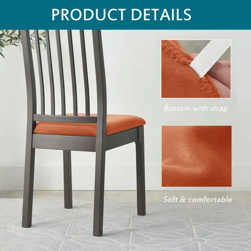 Vista 2 de Fundas de asiento de terciopelo para silla, fundas de asiento suaves y elásticas para comedor y cocina, protector de asiento de silla extraíble