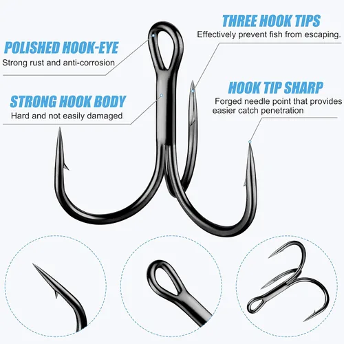 Vista 2 de Fishing Treble Hooks, 110pcs Replacement Triple Hooks for Hard Lure
