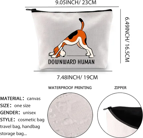 Vista 2 de XYANFA Bolsa de maquillaje de yoga hacia abajo para amantes de la yoga humana, regalo para amantes de los perros, regalo para yoga, niña, mamá