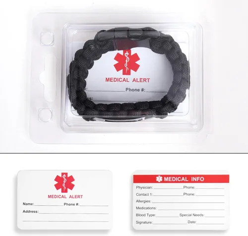 Vista 45 de Pulsera de alerta médica Paracord para hombres y mujeres Pulsera de identificación médica de acero inoxidable con hebillas de liberación lateral
