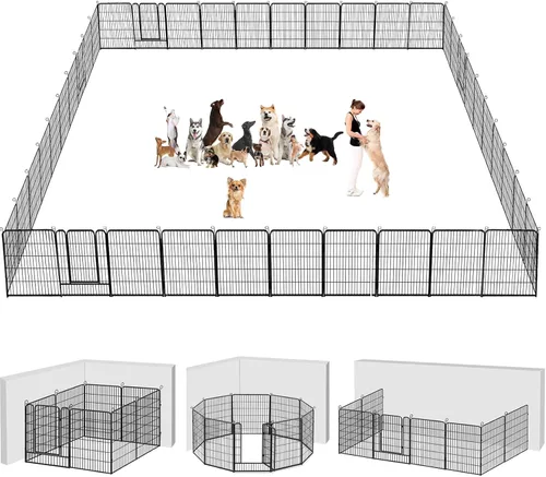 Vista 11 de Corralito para perros, 32 pulgadas, 10 paneles cerca para perros de exterior, corral para perros de interior antióxido, corral para mascotas