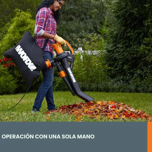Vista 7 de WORX WG509 Trivac de 12 amperios, soplador de hojas eléctrico 3 en 1, aspirador de hojas y trituradora de hojas para el cuidado del césped
