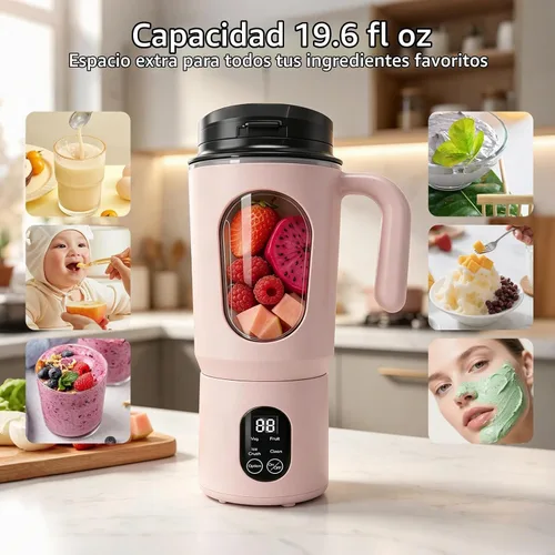 Vista 6 de Licuadora portátil para batidos, 580ML USB-C recargable Juicer Cup (rosa)