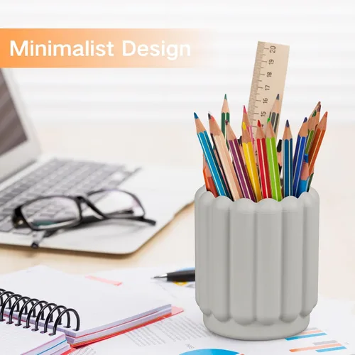 Vista 3 de Soporte de silicona para bolígrafo, portalápices, lindo vaso para escritorio para niños, decoración de oficina, accesorios de escritorio, Gris claro