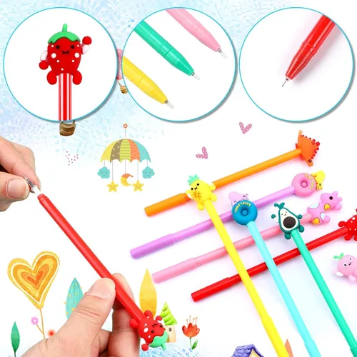 Vista 2 de SANNIX 20 bolígrafos de tinta de gel de dibujos animados, a granel, varios estilos, novedosos bolígrafos de escritura para niños, regalo, escuela