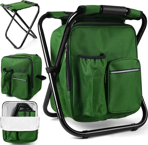 Vista 18 de Kikerike Mochila plegable con aislamiento, silla plegable para camping, caza, pesca, multifunción con bolsillo frontal y bolsillo para botella
