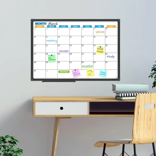 Vista 5 de JILoffice Calendario de Pizarra Blanca de Borrado en Seco - Calendario de Pizarra Blanca Magnética Mensual 24 X 18 Pulgadas, Marco de Aluminio Negro