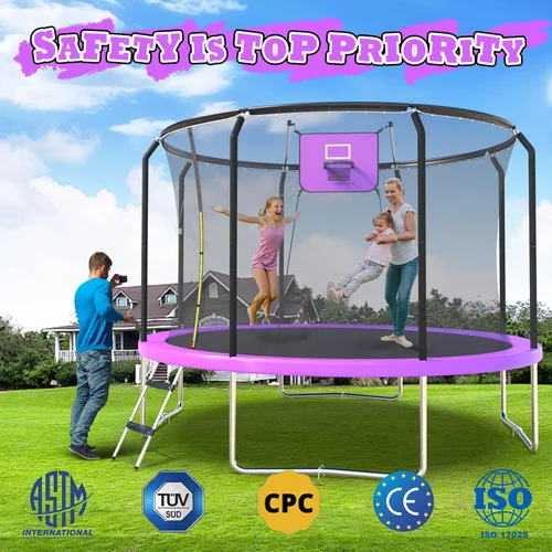 Vista 2 de 14FT Trampoline Outdoor for Kids with Safety Enclosure Net and Ladder, ASTM Approved Recreational Trampoline, Support 450LBS