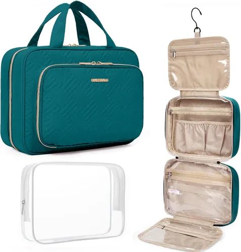 Vista 16 de BAGSMART Neceser de viaje colgante con organizador de maquillaje aprobado por la TSA, bolsa cosmética transparente para artículos de aseo personal
