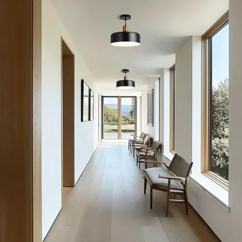 Vista 7 de Lámparas colgantes modernas de madera maciza, candelabros vintage martillados grandes de 13.8 pulgadas, lámpara colgante con acabado negro, lámparas
