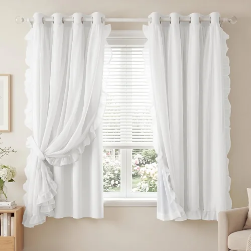 Vista 33 de PONY DANCE Cortinas 100% opacas color beige para dormitorio, 52 pulgadas de Beige - 100% Blackout