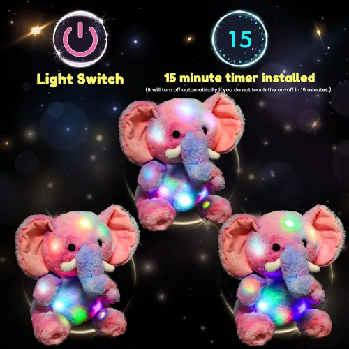 Vista 4 de Hopearl Elefante de Peluche LED con Iluminación Colorida Animal de Peluche Elephish Flexible Luces Nocturnas que Brillan en la Oscuridad Cumpleaños