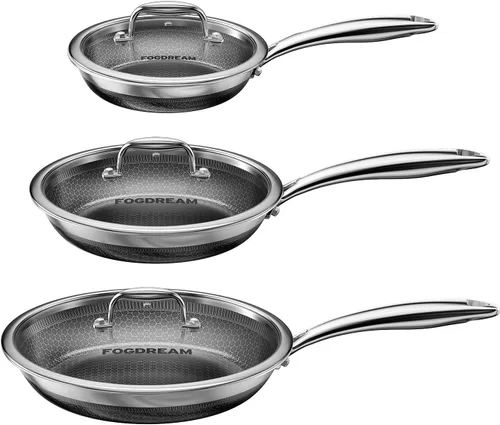Vista 11 de FogDream Sartén antiadherente de 10 pulgadas con tapa, sartén híbrida de acero inoxidable de panal, compatible con inducción de tres capas, sartén
