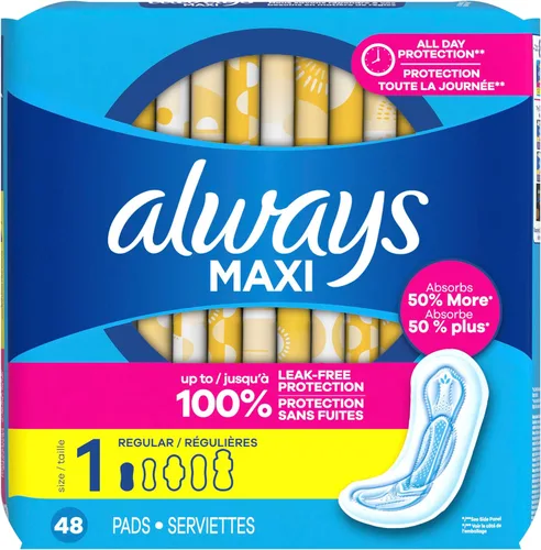 Vista 11 de Always Maxi - Almohadillas femeninas sin alas para mujer, talla 1, absorción regular, sin perfume, 48