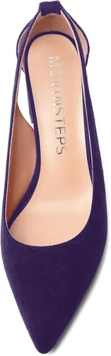 Vista 3 de MOVINSTEPS Vestido de bloque para mujer, sin cordones, de gamuza gruesa, puntiaguda, recortado, para oficina, tacón bajo, grueso, zapatos de tacón