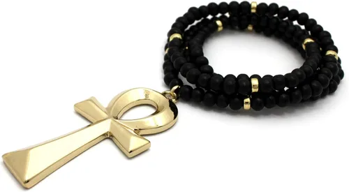 Vista 3 de CBC - Colgante egipcio de Ankh con símbolos egipcios en 0.236in, 29.9in o 0.315in, 36 pulgadas, collar de cuentas de madera en tono dorado o rodio