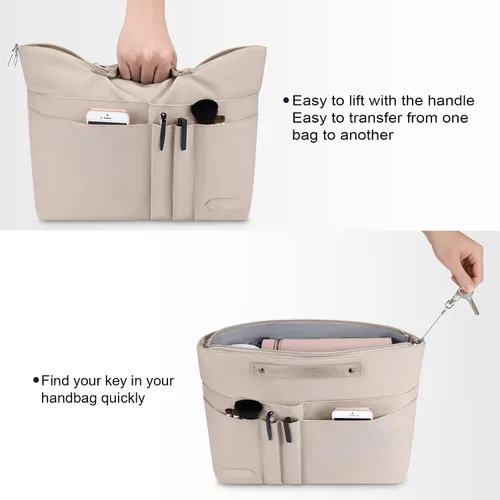 Vista 4 de HyFanStr Organizador de bolso para bolsos, organizador de bolsa de mano, bolsa con cremallera para mujer, organizador de bolso interior con 15